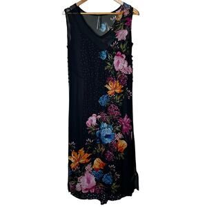Anthropologie Dress Layered Sleeveless Size SP Sheer Strappy Floral Black